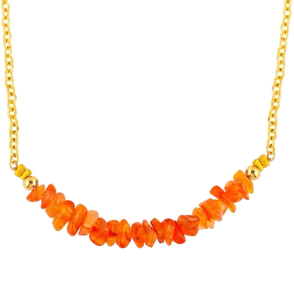 NIB Raw Carnelian Chip Beaded Necklace; Real Raw Carnelian Crystal Gemstone Boho
